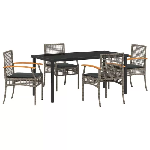  Kert étkező szett párnával 5 pcs Szürke és fekete Rattan