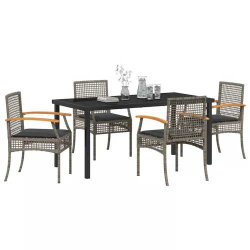  Kert étkező szett párnával 5 pcs Szürke és fekete Rattan