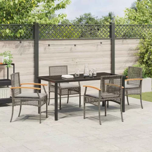  Kert étkező szett párnával 5 pcs Szürke és fekete Rattan