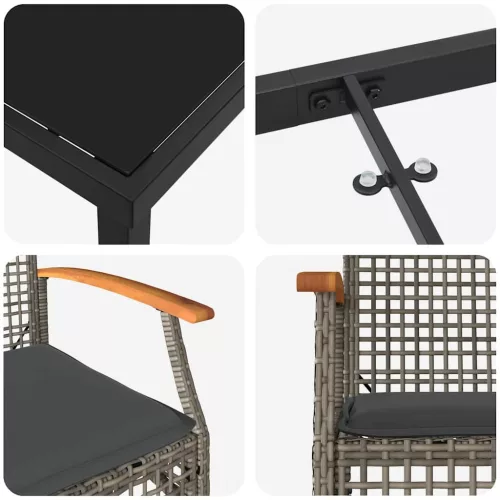  Kert étkező szett párnával 5 pcs Szürke és fekete Rattan