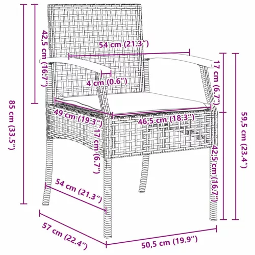  Kert étkező szett párnával 5 pcs Szürke és fekete Rattan
