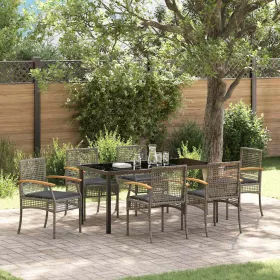    Kert étkező szett párnával 7 pcs Szürke és fekete Rattan