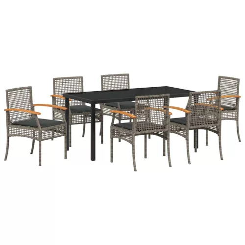  Kert étkező szett párnával 7 pcs Szürke és fekete Rattan