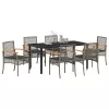  Kert étkező szett párnával 7 pcs Szürke és fekete Rattan
