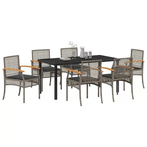  Kert étkező szett párnával 7 pcs Szürke és fekete Rattan
