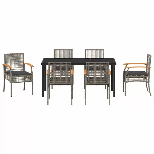  Kert étkező szett párnával 7 pcs Szürke és fekete Rattan