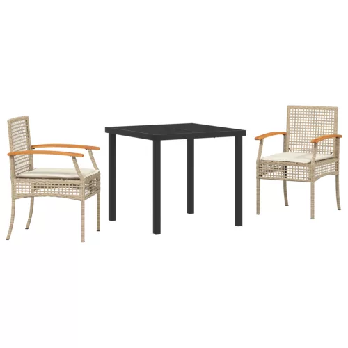  3 darabos kerti étkező szett párnával Bézs polirattan