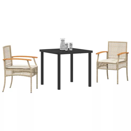  3 darabos kerti étkező szett párnával Bézs polirattan