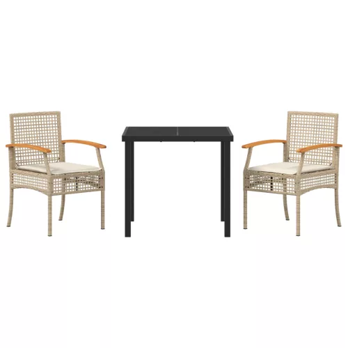  3 darabos kerti étkező szett párnával Bézs polirattan