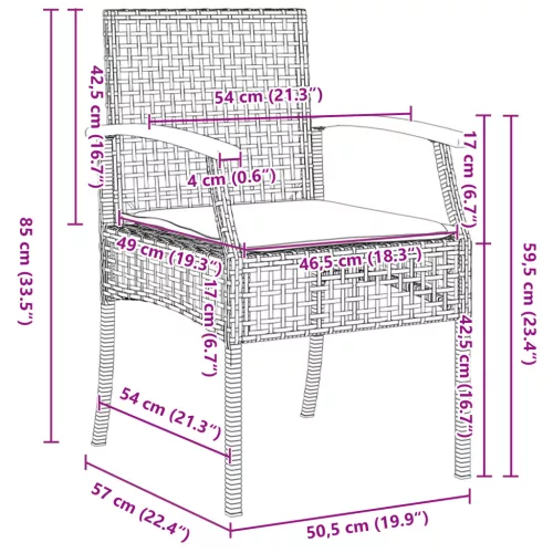  3 darabos kerti étkező szett párnával Bézs polirattan