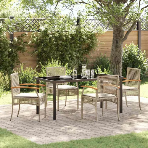  Kert étkező szett párnával 5 pcs Beige és fekete Rattan