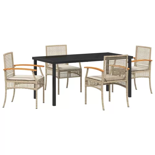  Kert étkező szett párnával 5 pcs Beige és fekete Rattan
