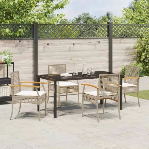  Kert étkező szett párnával 5 pcs Beige és fekete Rattan