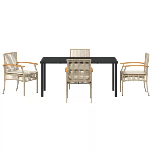  Kert étkező szett párnával 5 pcs Beige és fekete Rattan