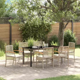    Kert étkező szett párnával 7 pcs Beige és fekete Rattan