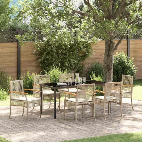  Kert étkező szett párnával 7 pcs Beige és fekete Rattan