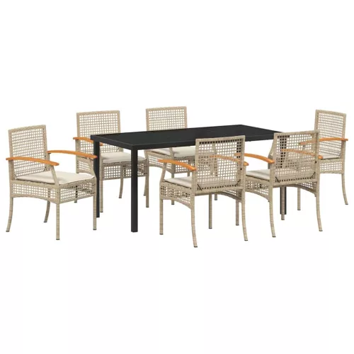  Kert étkező szett párnával 7 pcs Beige és fekete Rattan