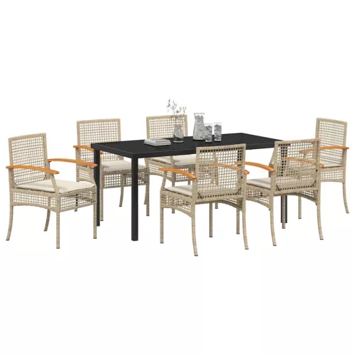  Kert étkező szett párnával 7 pcs Beige és fekete Rattan