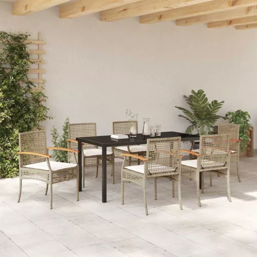  Kert étkező szett párnával 7 pcs Beige és fekete Rattan