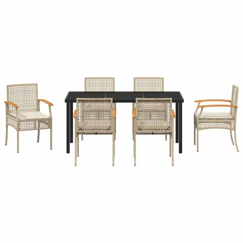  Kert étkező szett párnával 7 pcs Beige és fekete Rattan