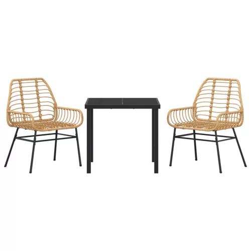  3 darabos kerti étkező szett barna polirattan