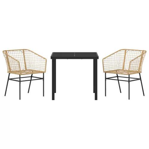  3 Részes Kerti Étkező Szett Barna Poli Rattan