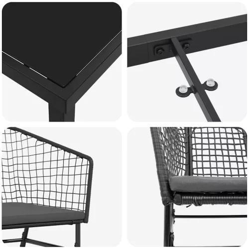  Kert étkező szett 7 pcs Fekete polirattan