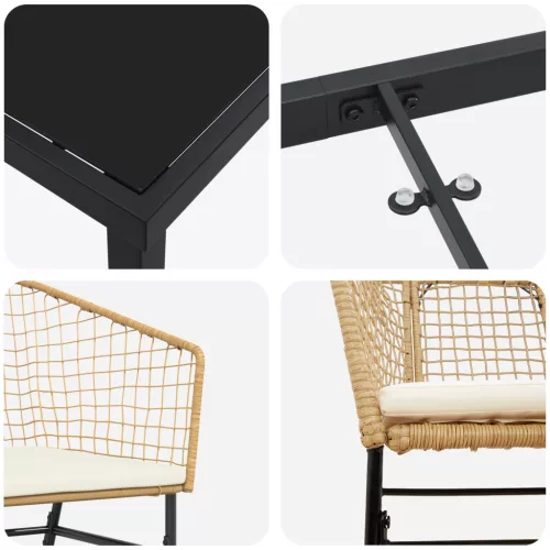  5 darabos kerti étkező szett párnákkal barna poli rattan