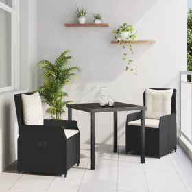  3 Darabos Kerti Étkező Szett Fekete Polirattan