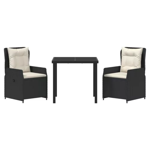  3 Darabos Kerti Étkező Szett Fekete Polirattan