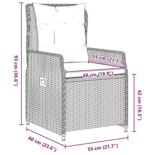  3 Darabos Kerti Étkező Szett Fekete Polirattan