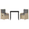  3 Részes Kerti Étkezőszett Bézs Polirattan