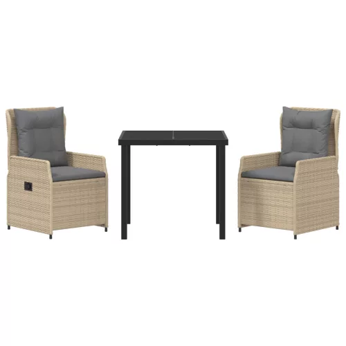  3 Részes Kerti Étkezőszett Bézs Polirattan