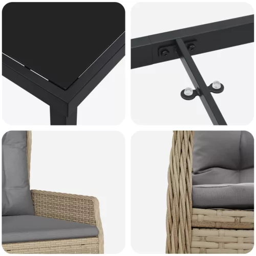  3 Részes Kerti Étkezőszett Bézs Polirattan