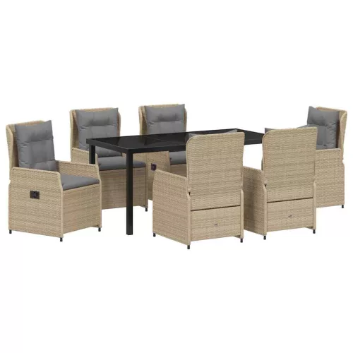  Kert étkező szett 7 pcs Beige és Világosszürke polirattan