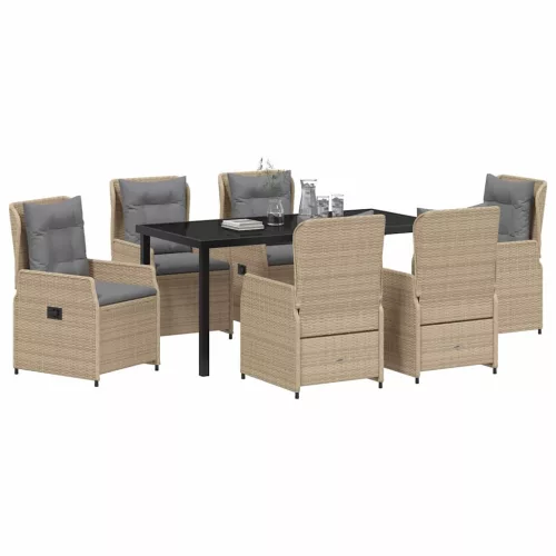  Kert étkező szett 7 pcs Beige és Világosszürke polirattan