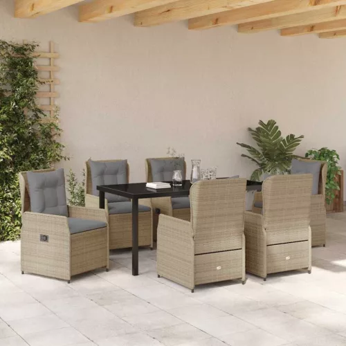  Kert étkező szett 7 pcs Beige és Világosszürke polirattan