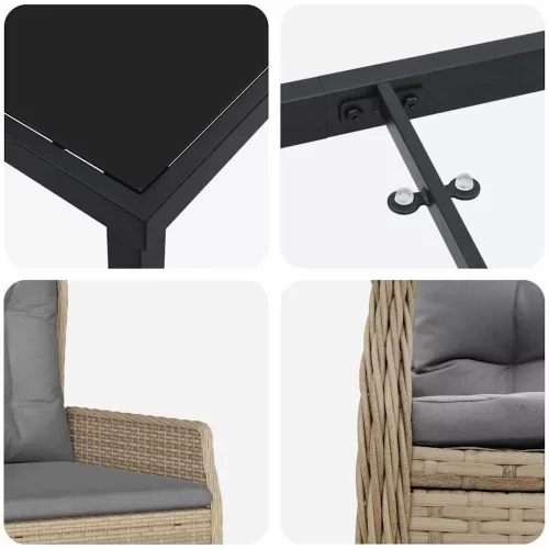  Kert étkező szett 7 pcs Beige és Világosszürke polirattan