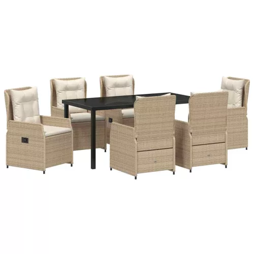  Kert étkező szett 7 pcs Beige és Világosszürke polirattan