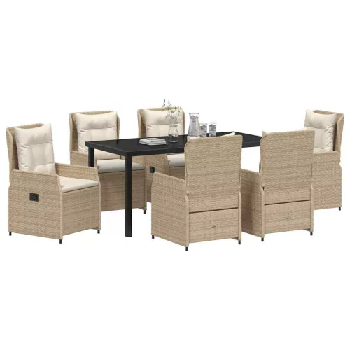  Kert étkező szett 7 pcs Beige és Világosszürke polirattan