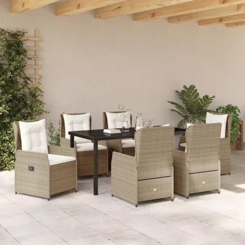  Kert étkező szett 7 pcs Beige és Világosszürke polirattan