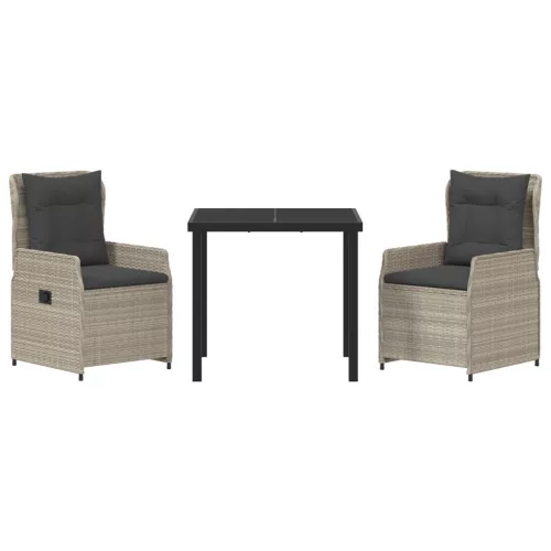  3 Darab Kert Étkező Készlet Világosszürke Poli Rattan