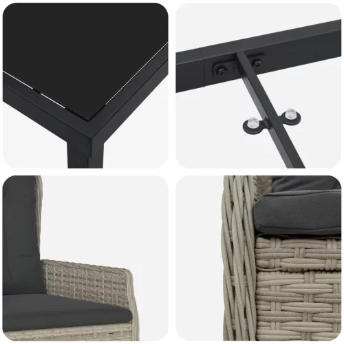  3 Darab Kert Étkező Készlet Világosszürke Poli Rattan