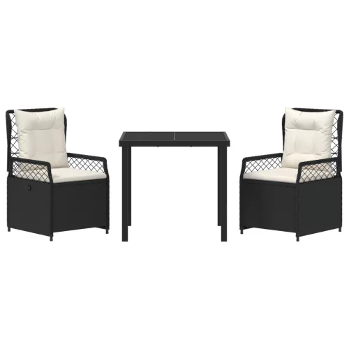  3 darabos kerti étkező szett Fekete Polirattan