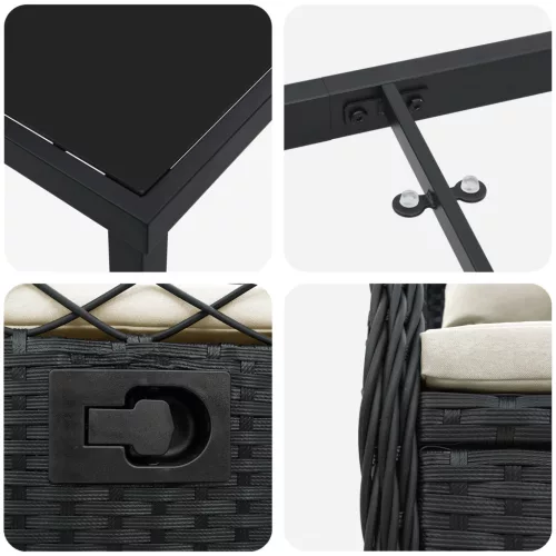  3 darabos kerti étkező szett Fekete Polirattan