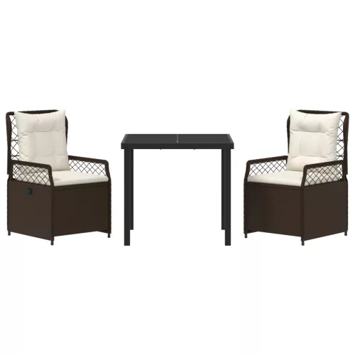  3 Részes Kerti Étkező Szett Barna Poli Rattan