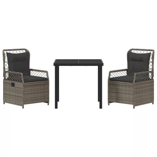  3 darabos kerti étkező szett szürke poli rattan