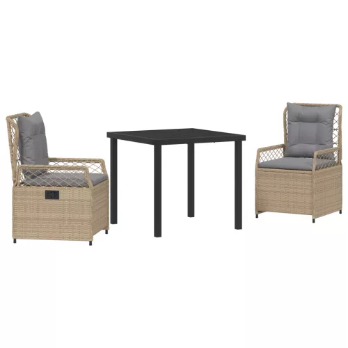  3 darabos kerti étkezőszett Bézs Polirattan