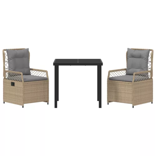  3 darabos kerti étkezőszett Bézs Polirattan