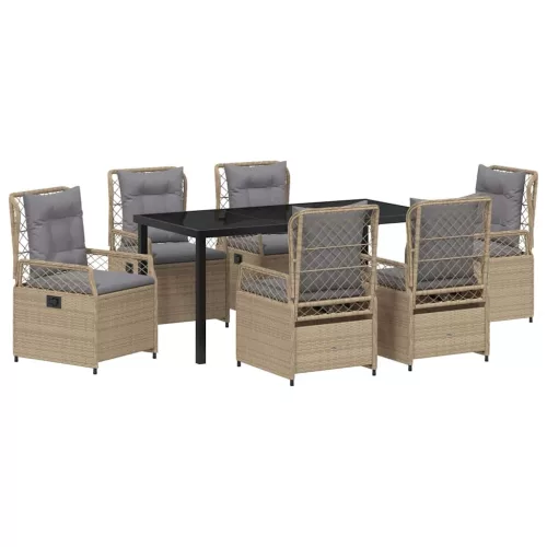  Kert étkező szett 7 pcs Beige és Világosszürke polirattan